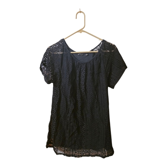 GNW Tops - GNW Black Lace Short Sleeve Blouse